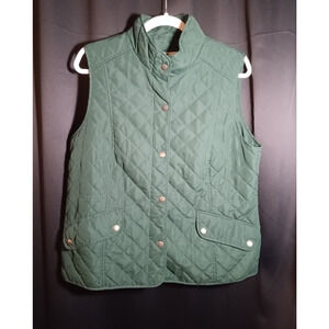 GH Bass & Co Large Dark Green Lightweight Quilted Vest Snap Button Outdoor